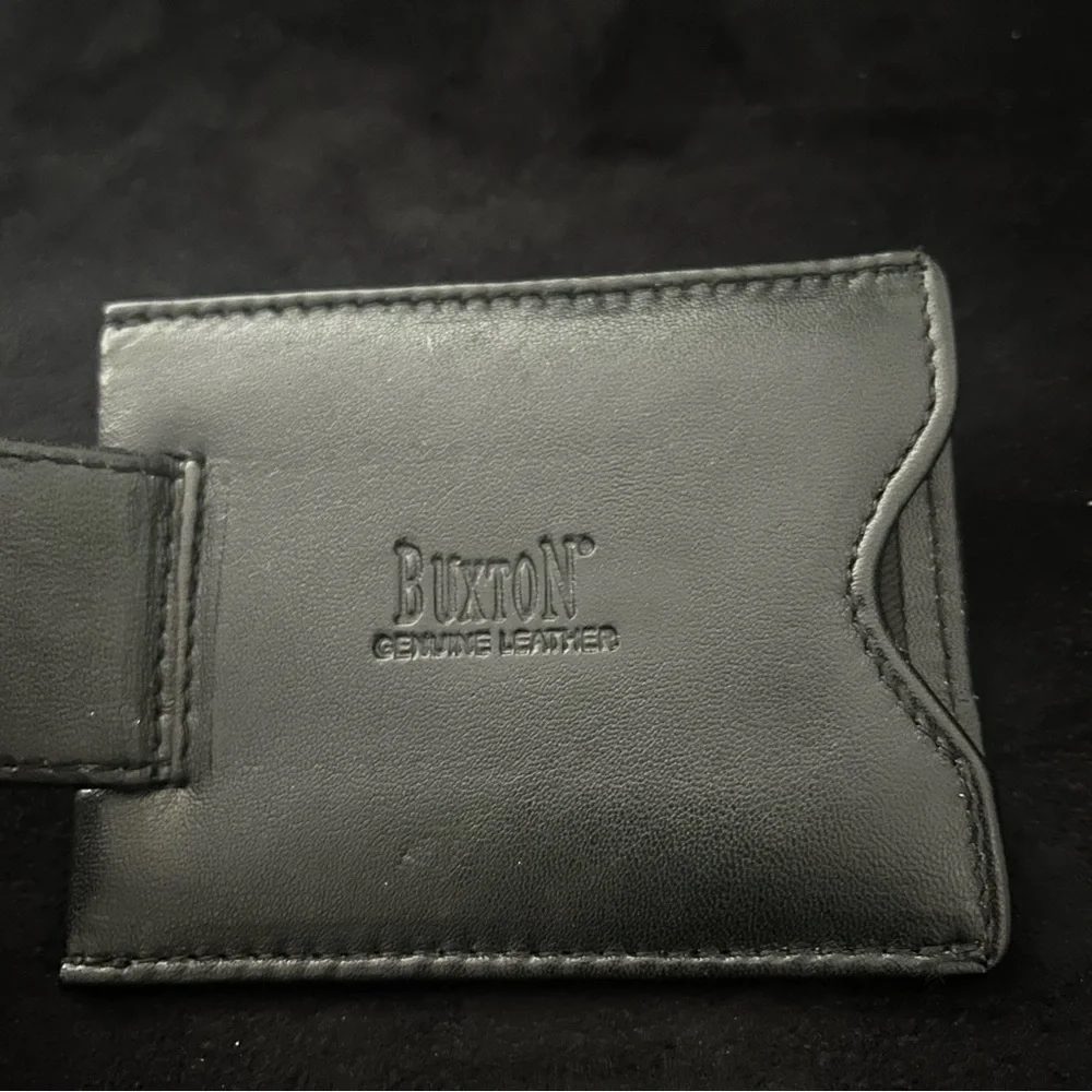 Vintage Buxton Black Credit Card Wallet Money Clip Genuine Leather